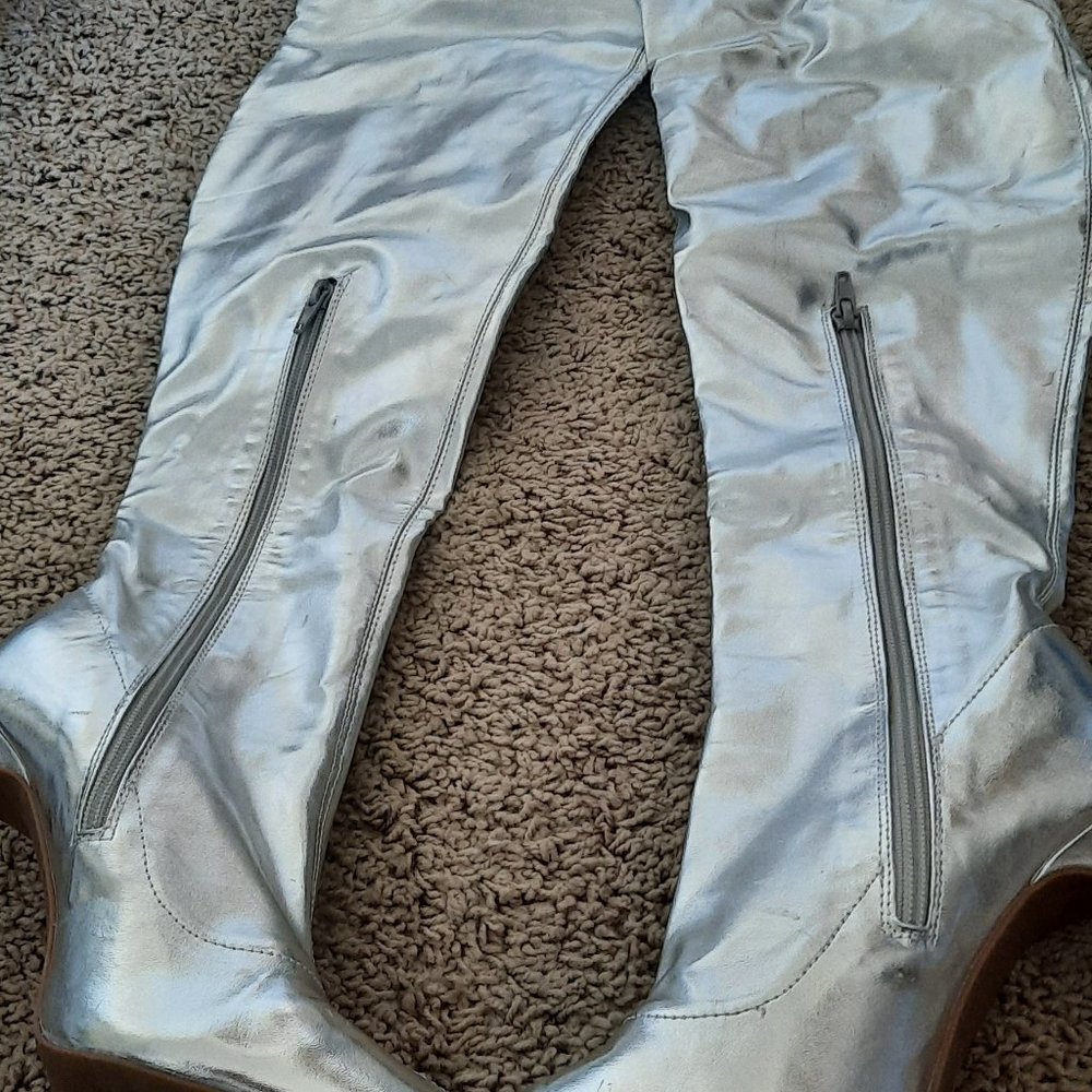 Silver Thigh High boots